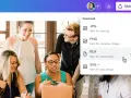 Grupa osób przygląda się ekranowi laptopa, na którym widoczna jest opcja pobierania pliku PDF.