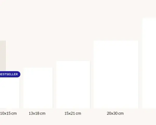 Wykres porównujący rozmiary zdjęć do wywołania, od 10x10 cm do 30x40 cm.
